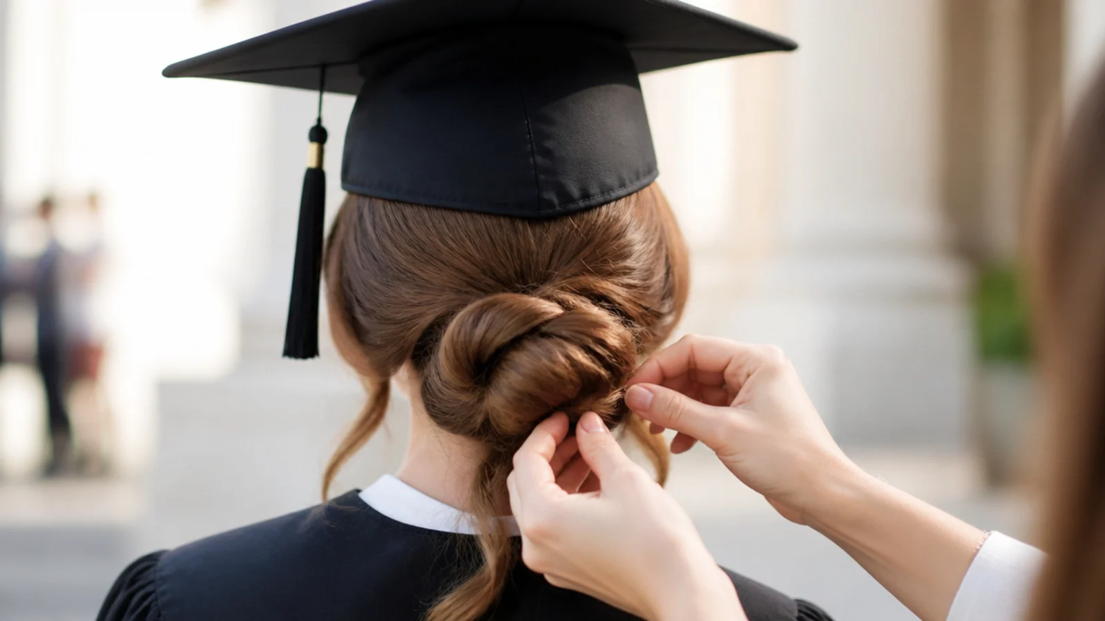 An updo being built at the nape while the crown is kept smooth and flat