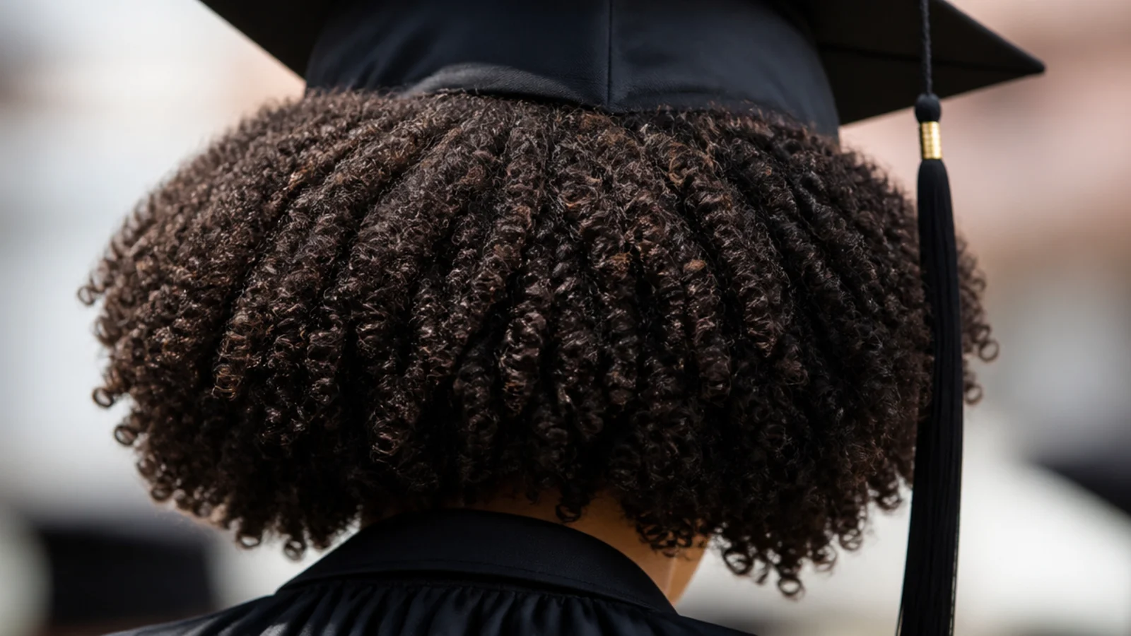 A rounded afro shaped evenly around the head