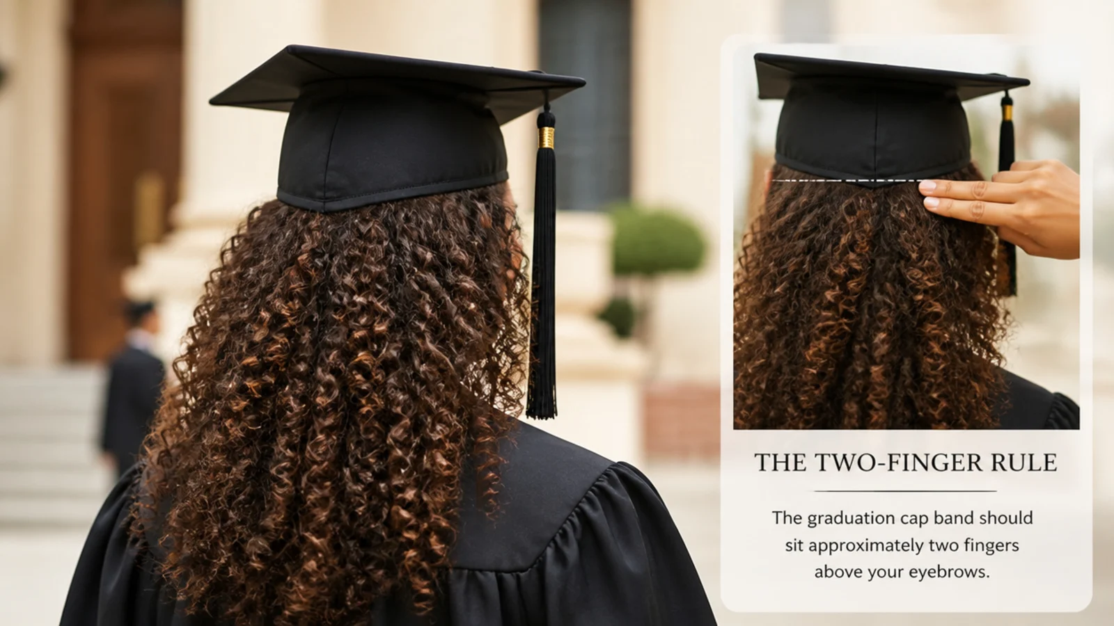 A cap band pressing a line into curls above the ears