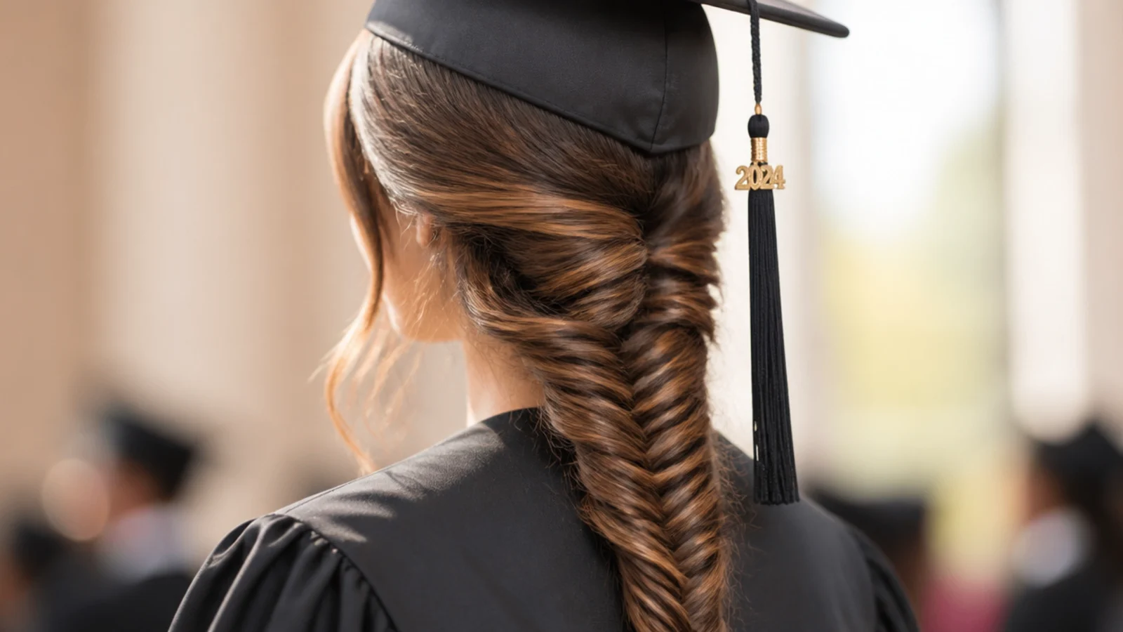 A long fishtail braid running down the back with a fine woven pattern