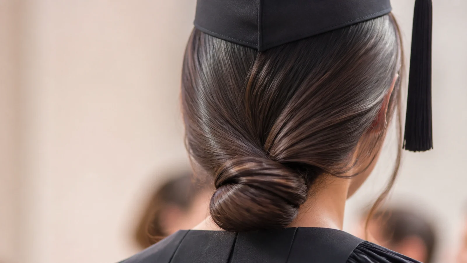 Long hair twisted and knotted tightly at the nape