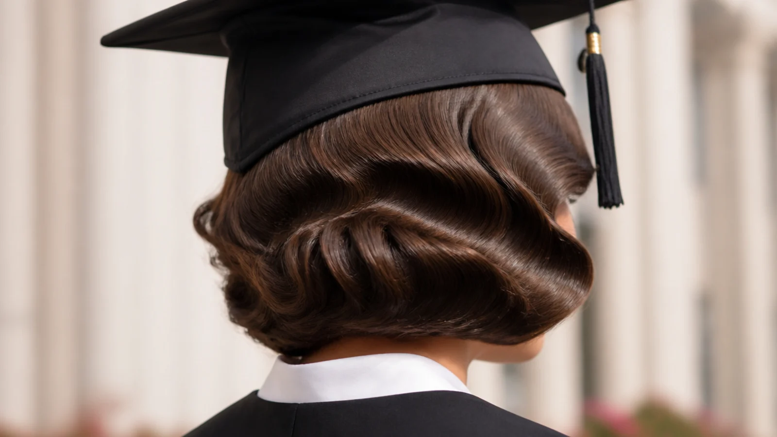 Moulded finger waves running in S curves across a short cut