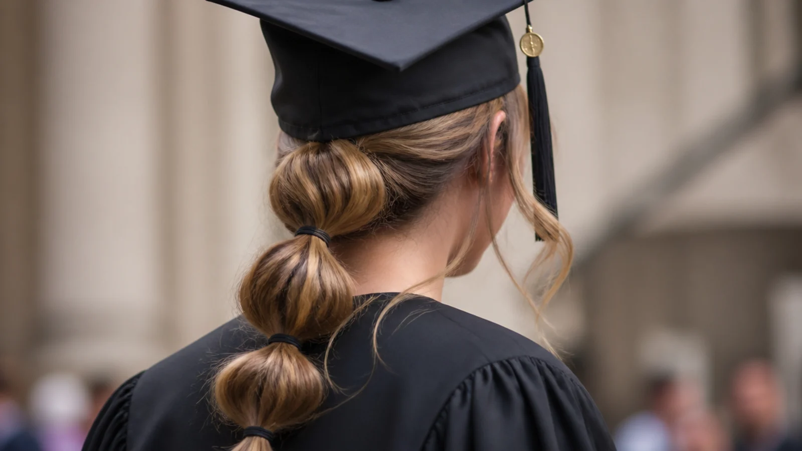 A ponytail divided into evenly puffed sections by small elastics