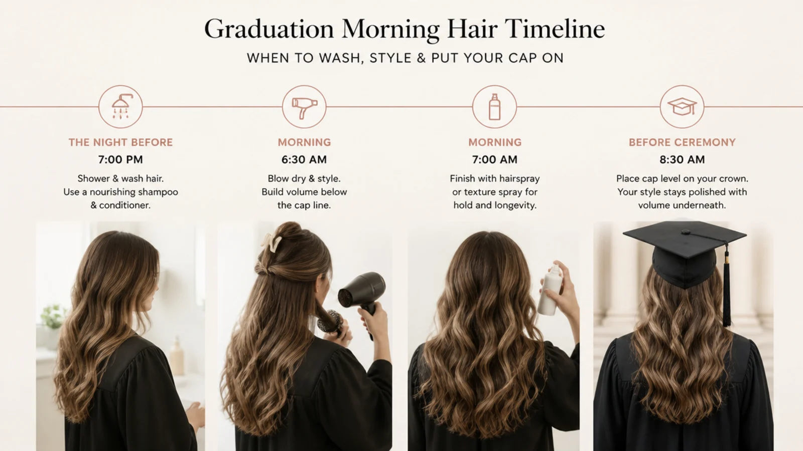 A styling timeline laid out with pins, spray and a cap ready