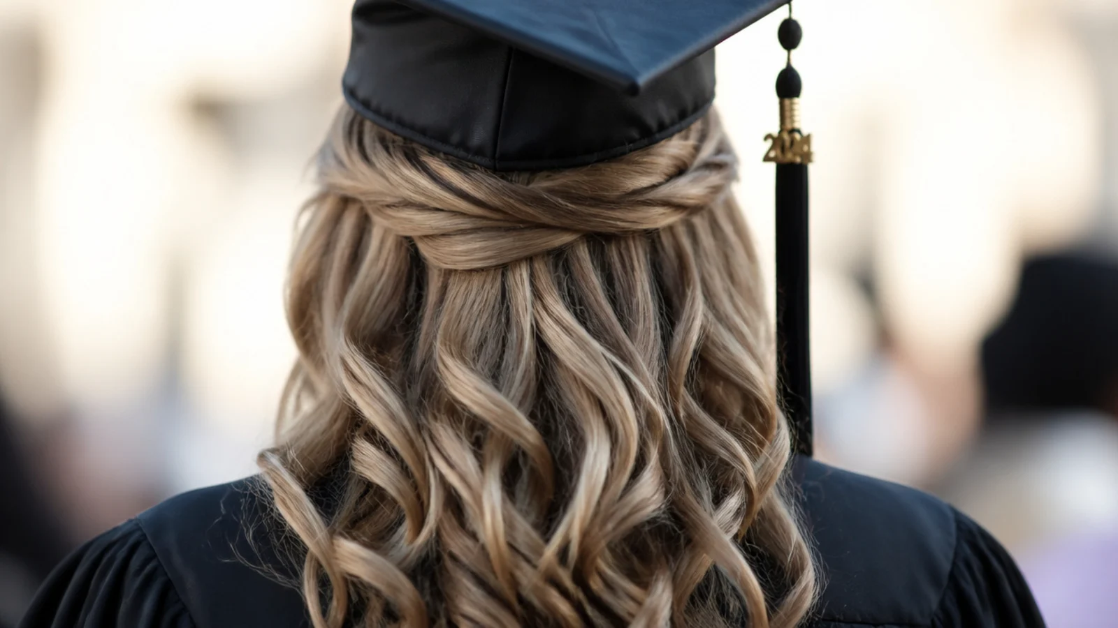 A half up section pinned flat at the back of the head with length left loose