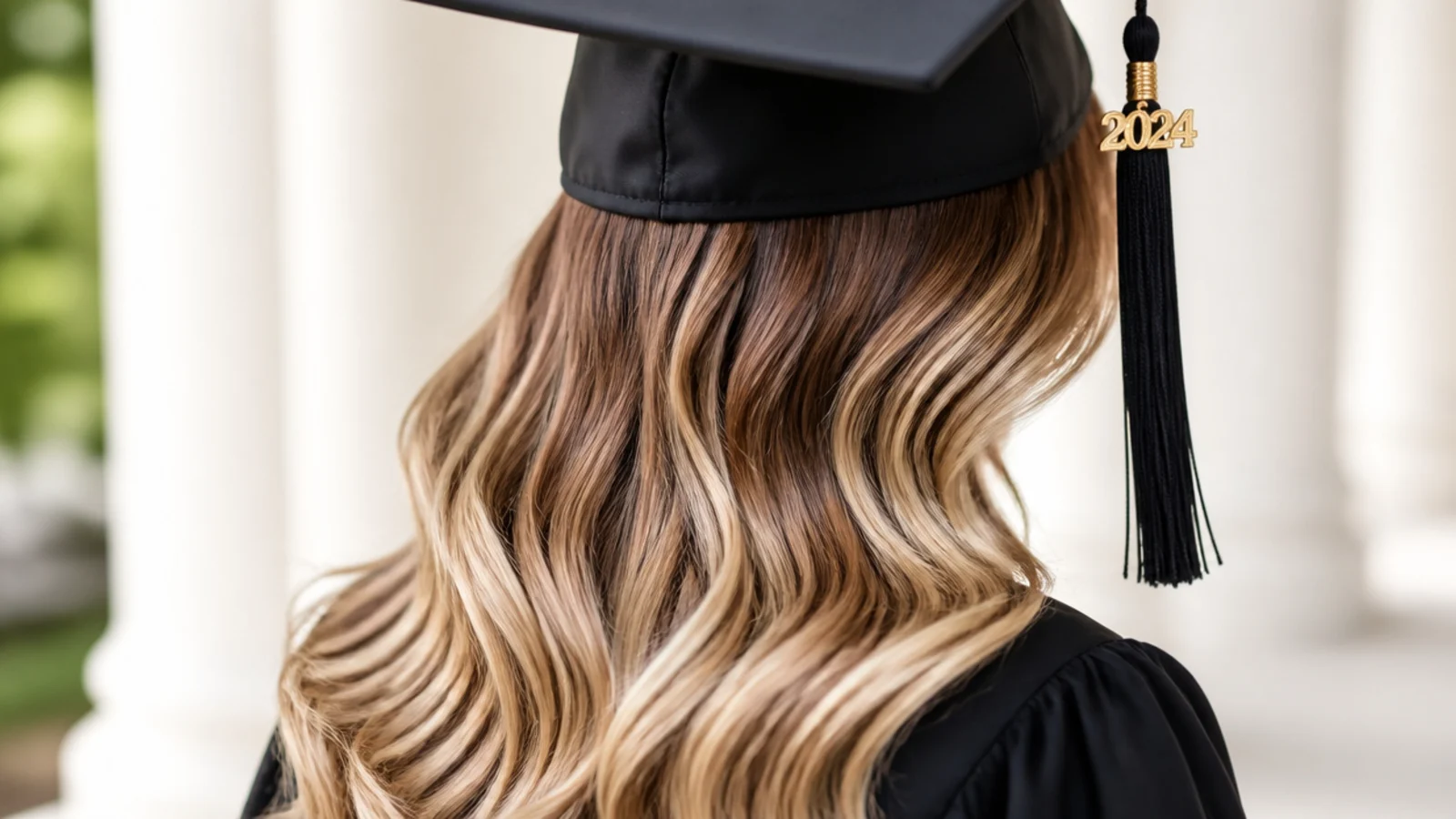 A glossy S shaped wave falling from ear level down the length