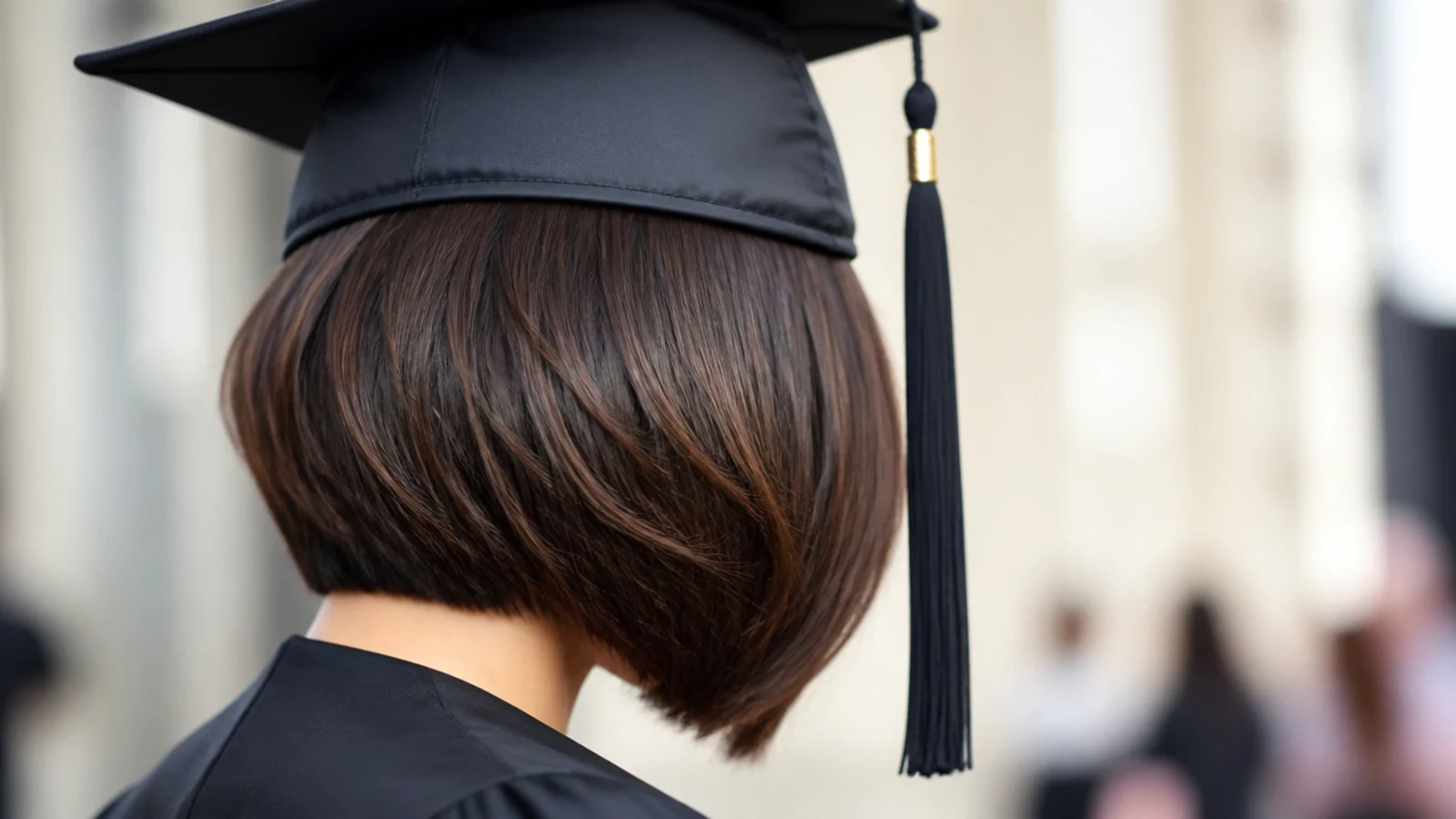 A chin length bob with separated textured ends worn under a cap