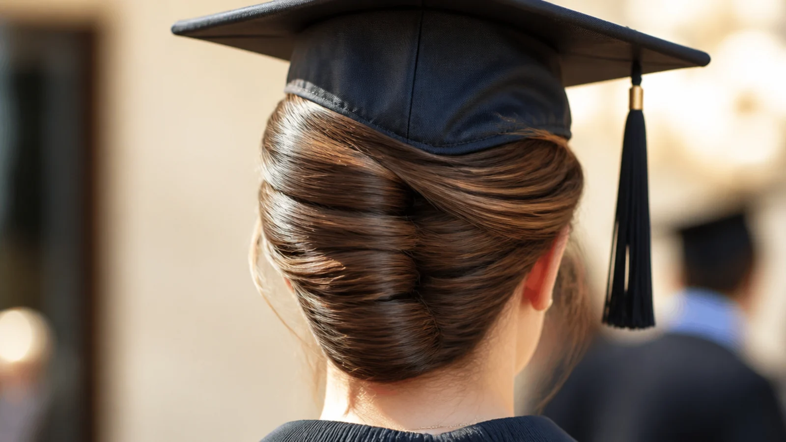 A vertical rolled French twist pinned along the back of the head