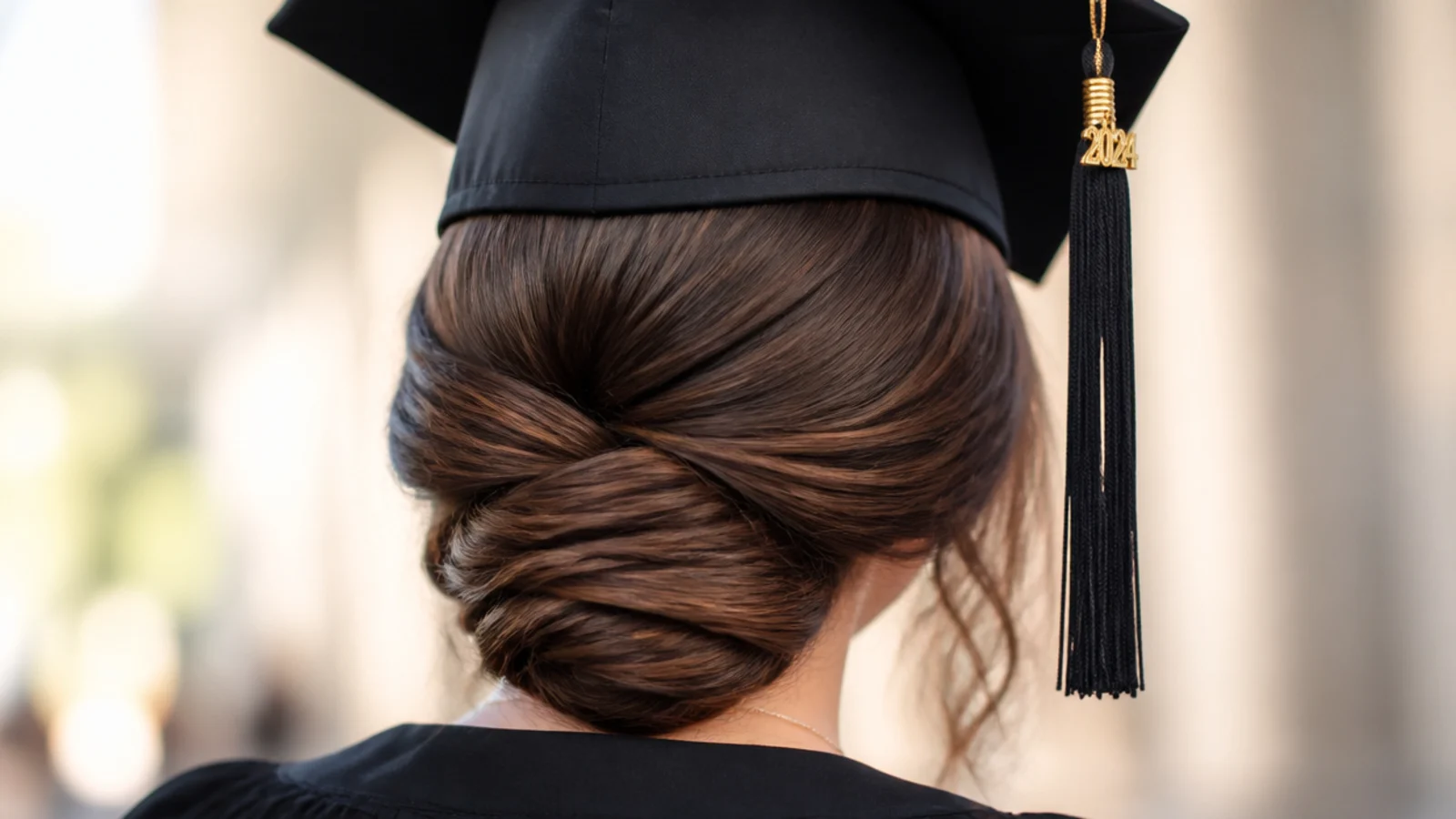 A smooth coiled knot pinned low at the back of the neck