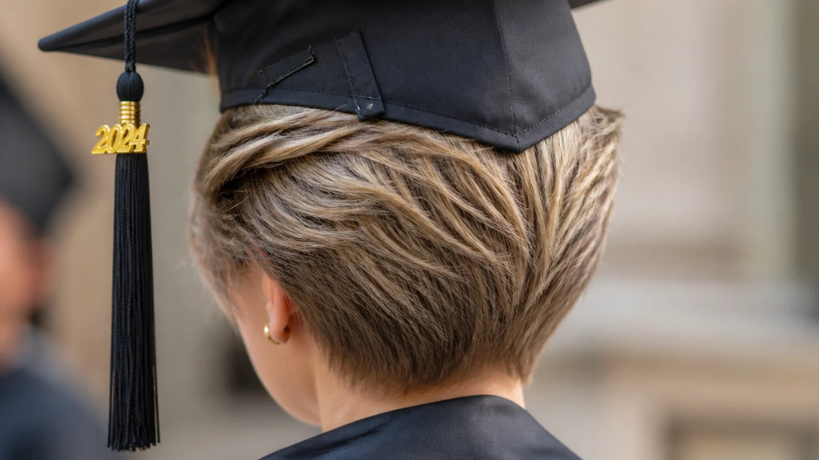 A pixie cut with volume swept up on one side