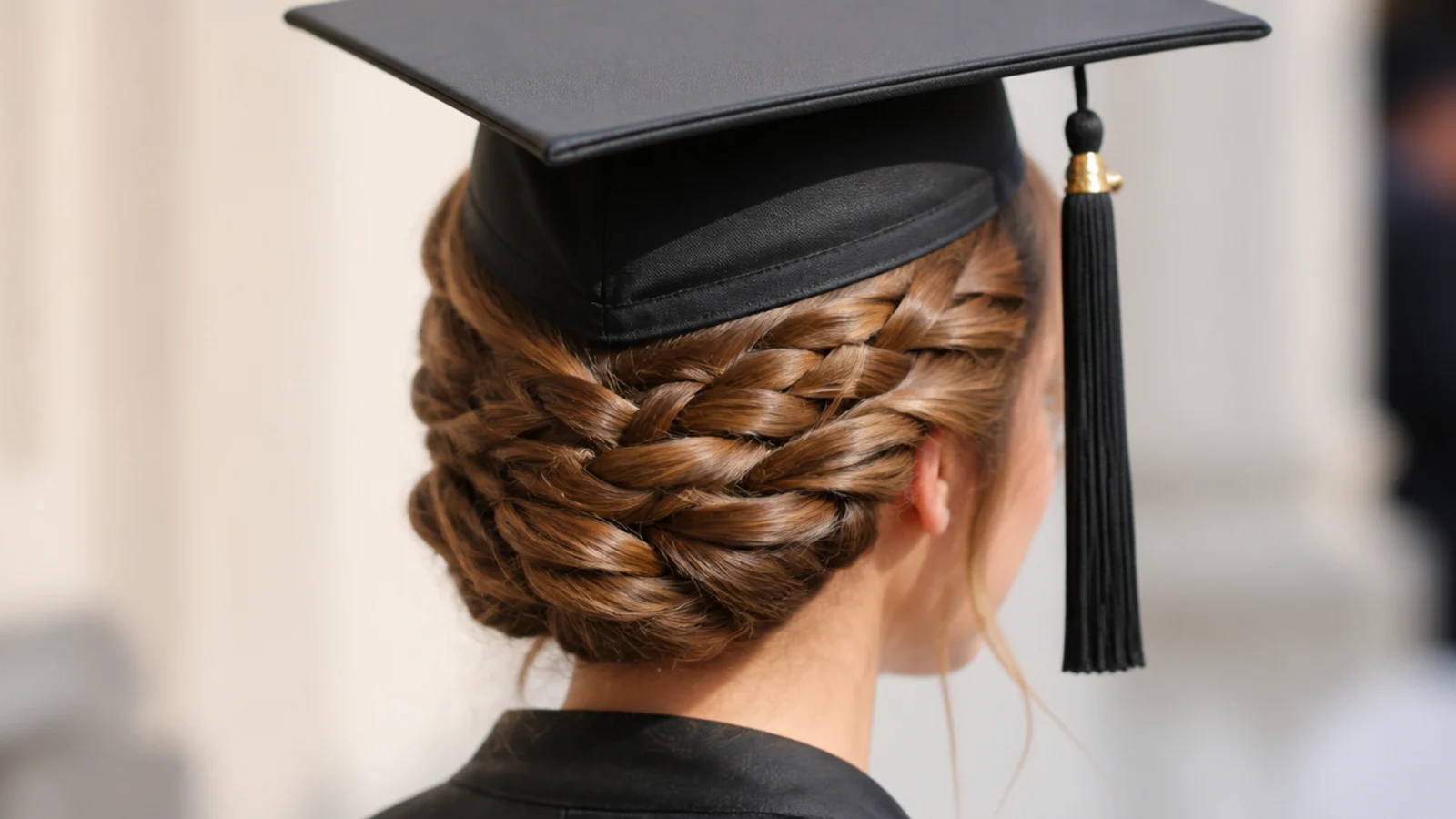 A braid wrapped around the head like a crown at ear level