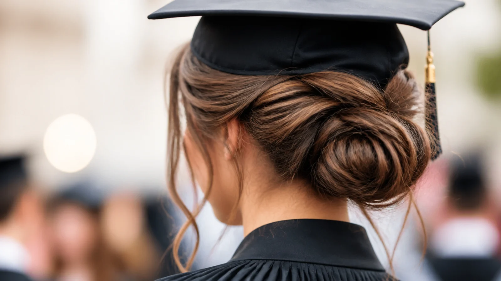 A softly undone low bun with loose pieces around the face