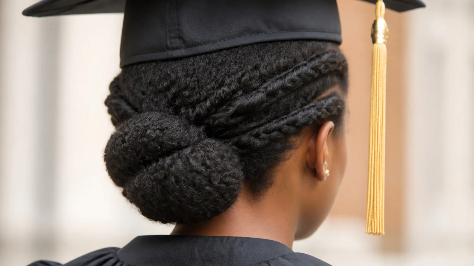 Flat twists running back along the scalp into a low gathered bun