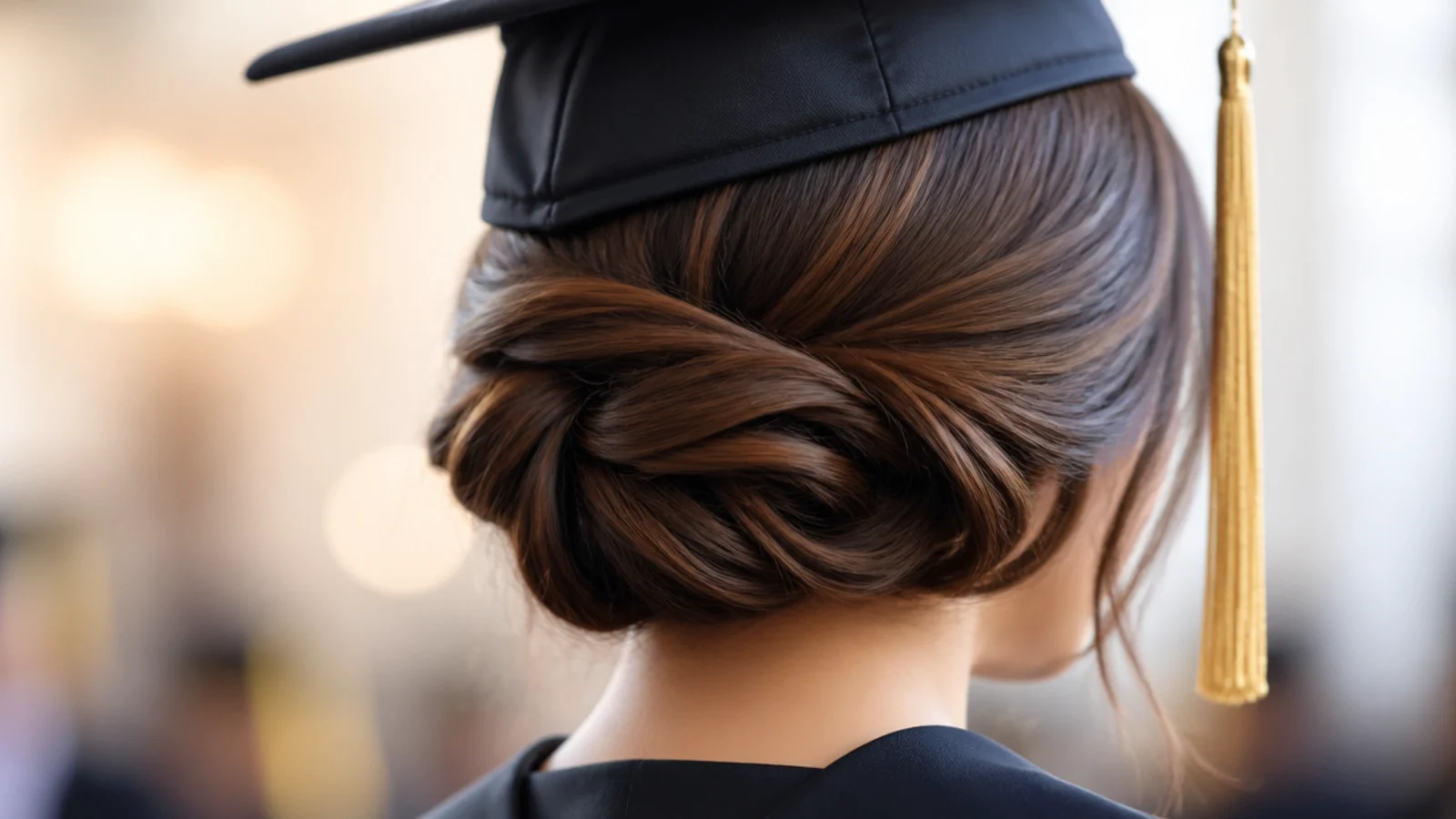 A chin length bob pinned up into the shape of an updo