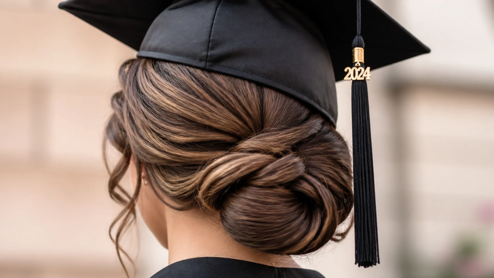 A rounded donut chignon with hair wrapped smoothly around it