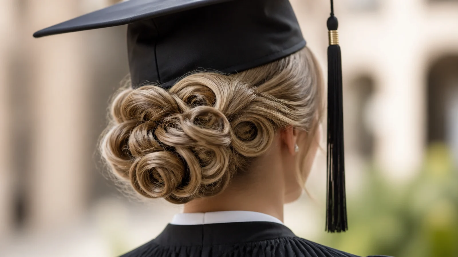 Flat pin curls set and pinned into a sculpted low updo