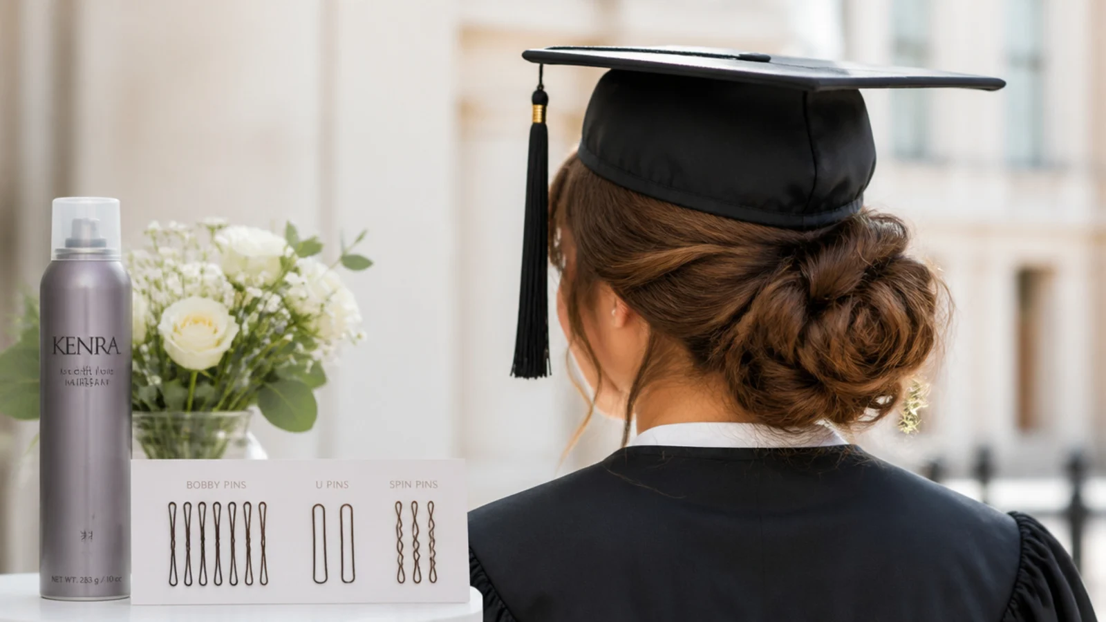 Bobby pins crossed in an X at the base of a pinned bun