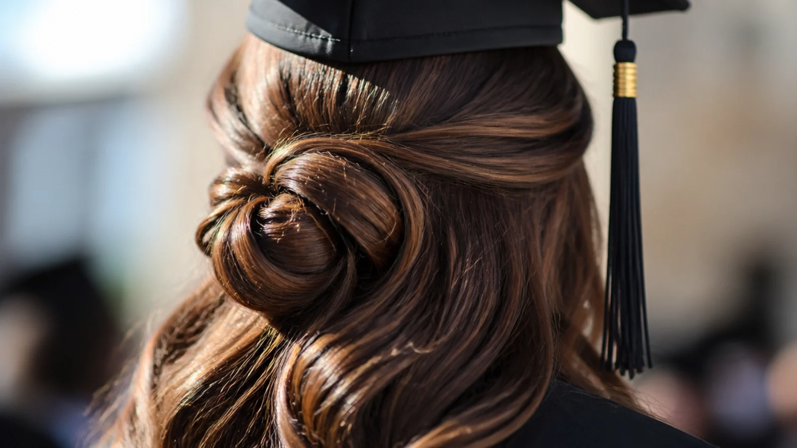 A small bun formed from the top section with the length hanging loose