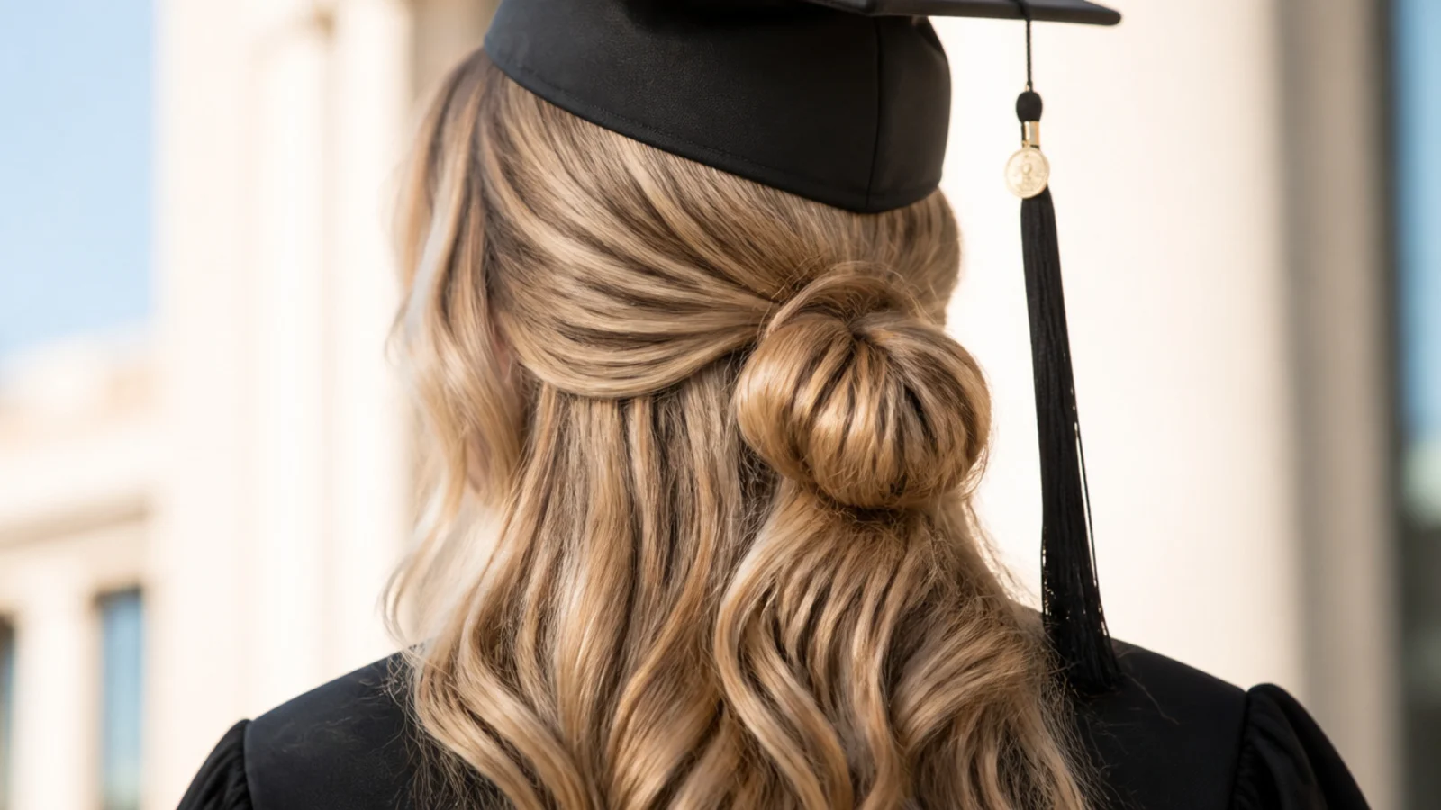 A small flat chignon formed from the top section with the length loose