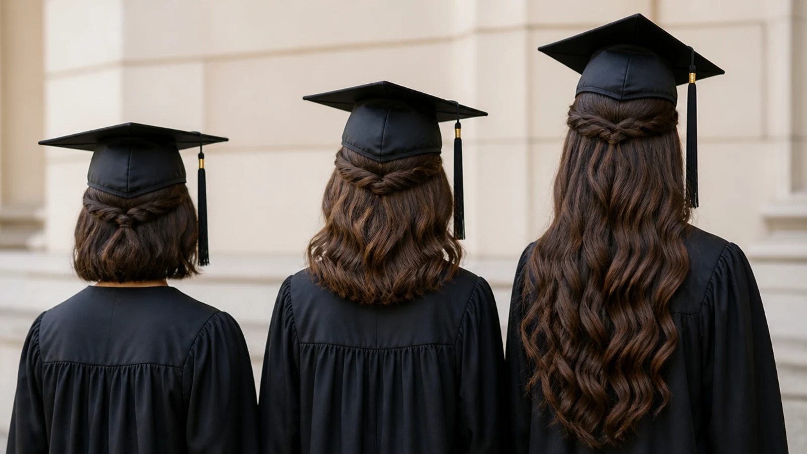 Half up styles shown on chin length, shoulder length and long hair