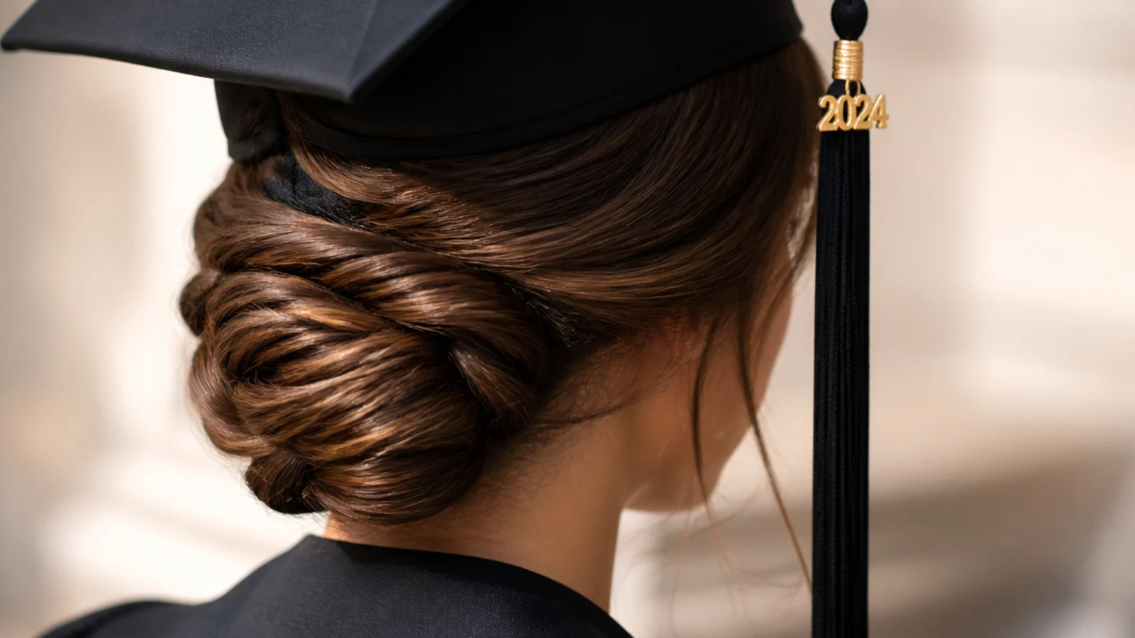 A rope twist coiled flat into a chignon at the nape