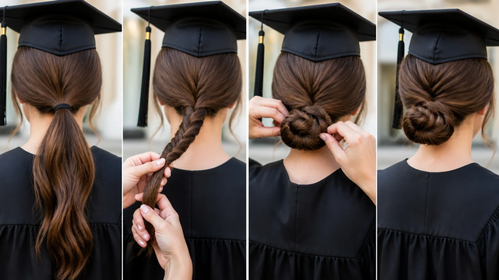 A ponytail split and twisted into a two strand rope