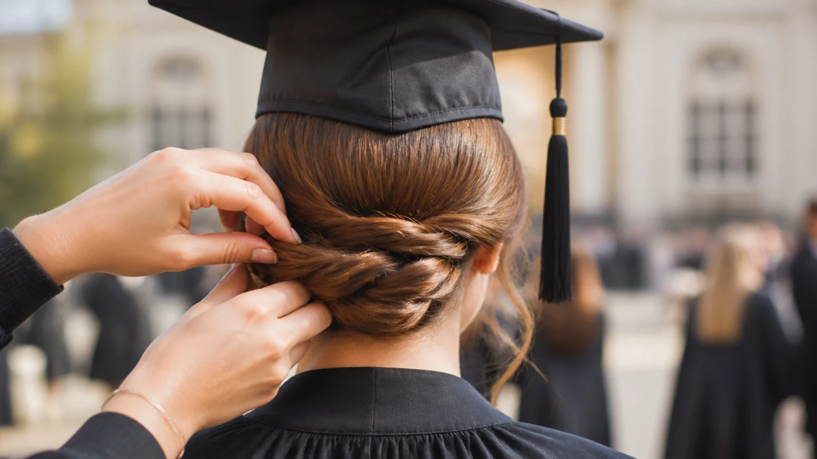 A rope twist being wound flat into a chignon at the nape