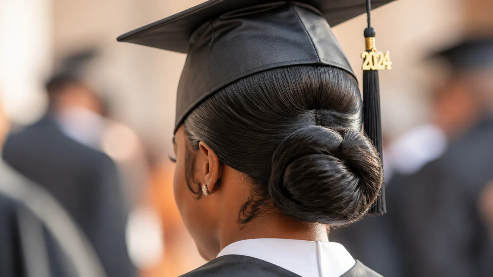 Laid edges patterned along the hairline above a low bun