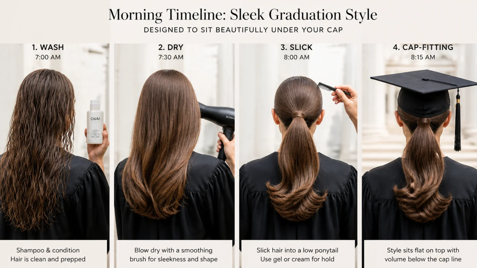 Gel being smoothed through damp hair in front of a mirror