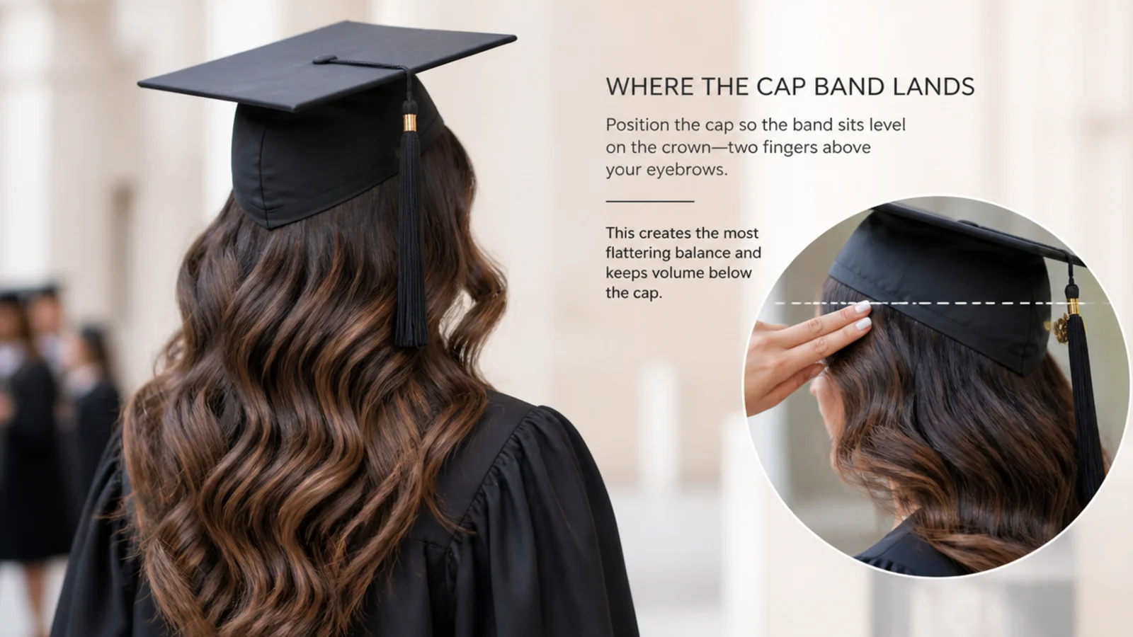 Side profile showing where a mortarboard band crosses the head
