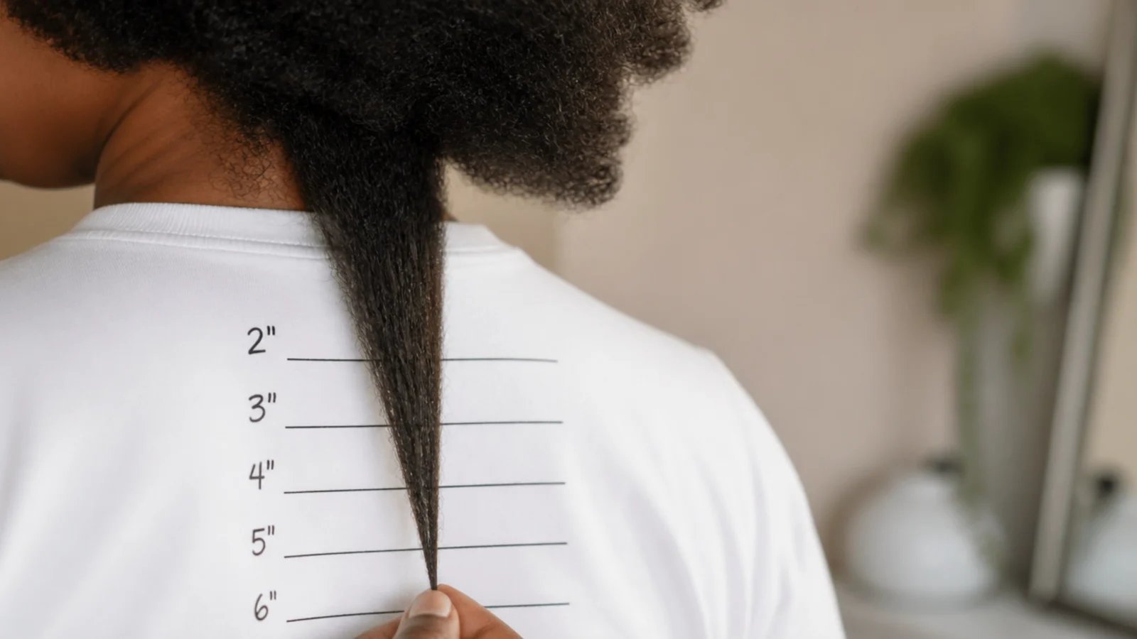 A stretched section held against a marked line on a t shirt