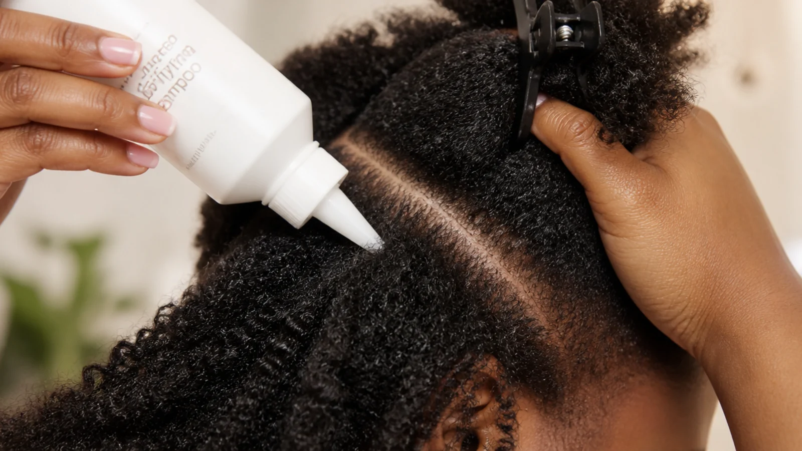 Lather worked through the scalp under running water