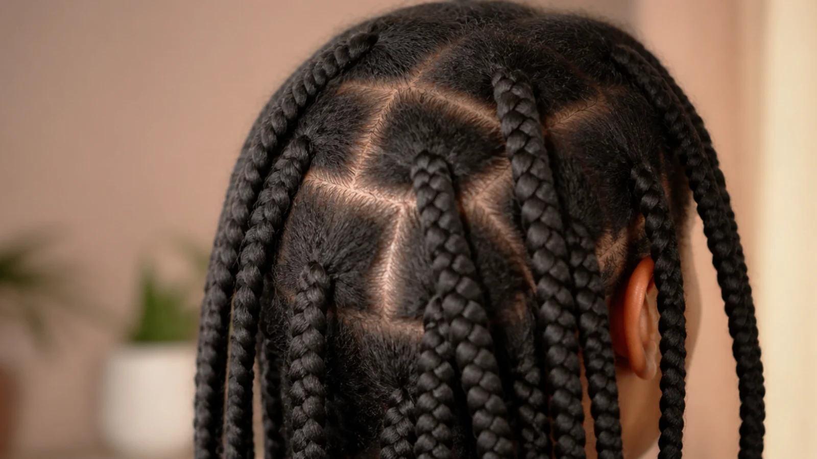 Box braids showing several weeks of new growth at the roots
