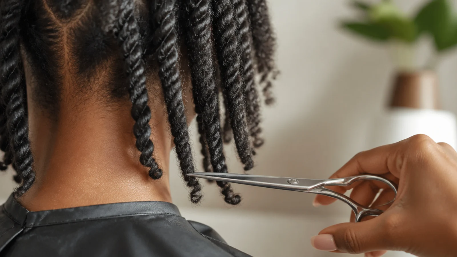 Scissors taking a fraction off the ends of a stretched twist