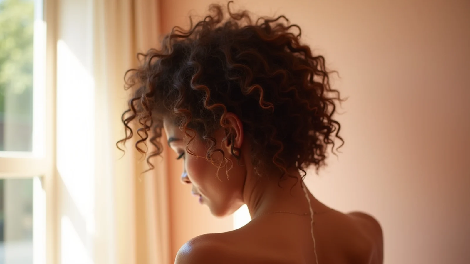 Cupped hands scrunching water upward into conditioner covered curls