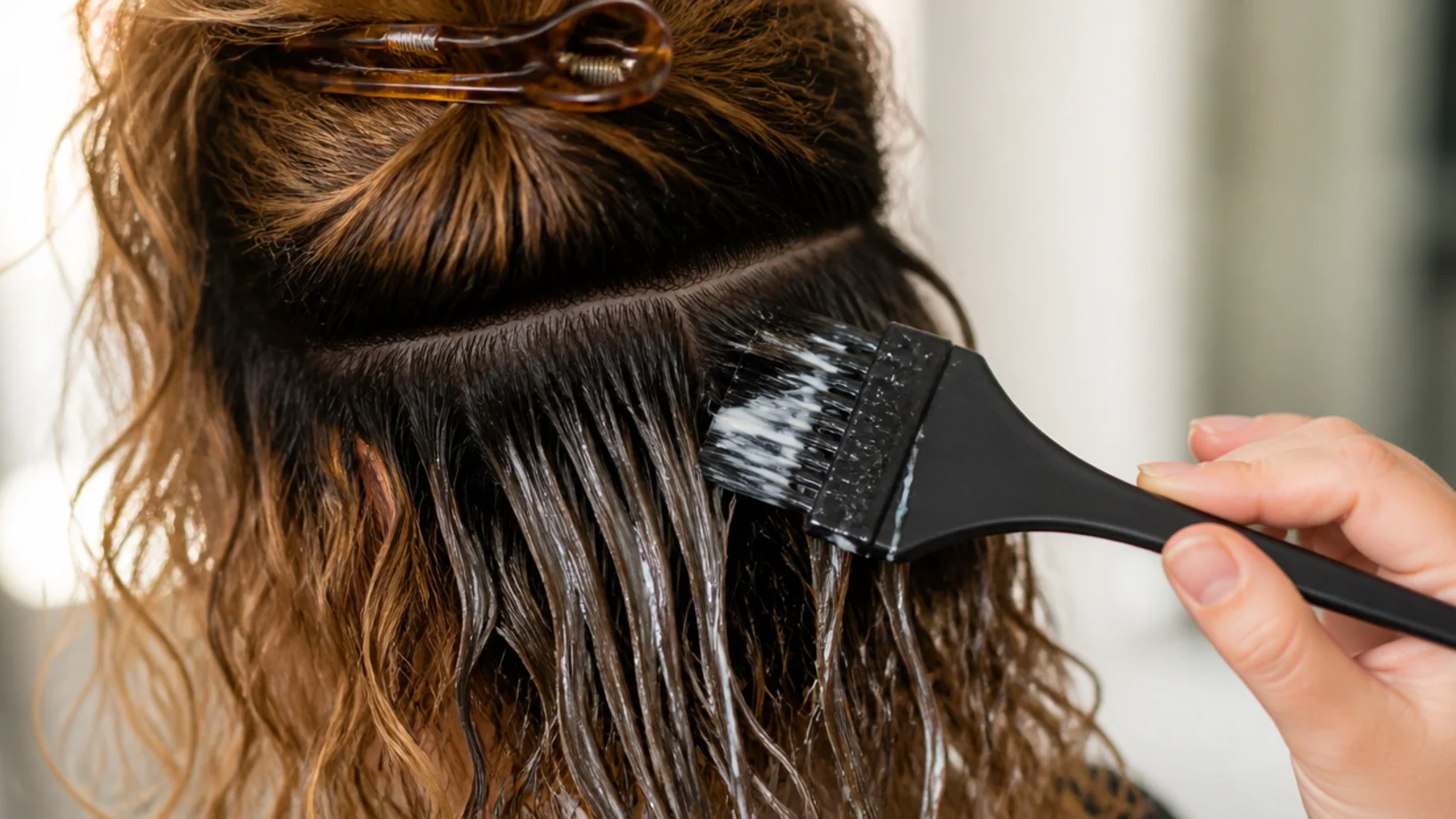 A thick treatment being combed through a wet section
