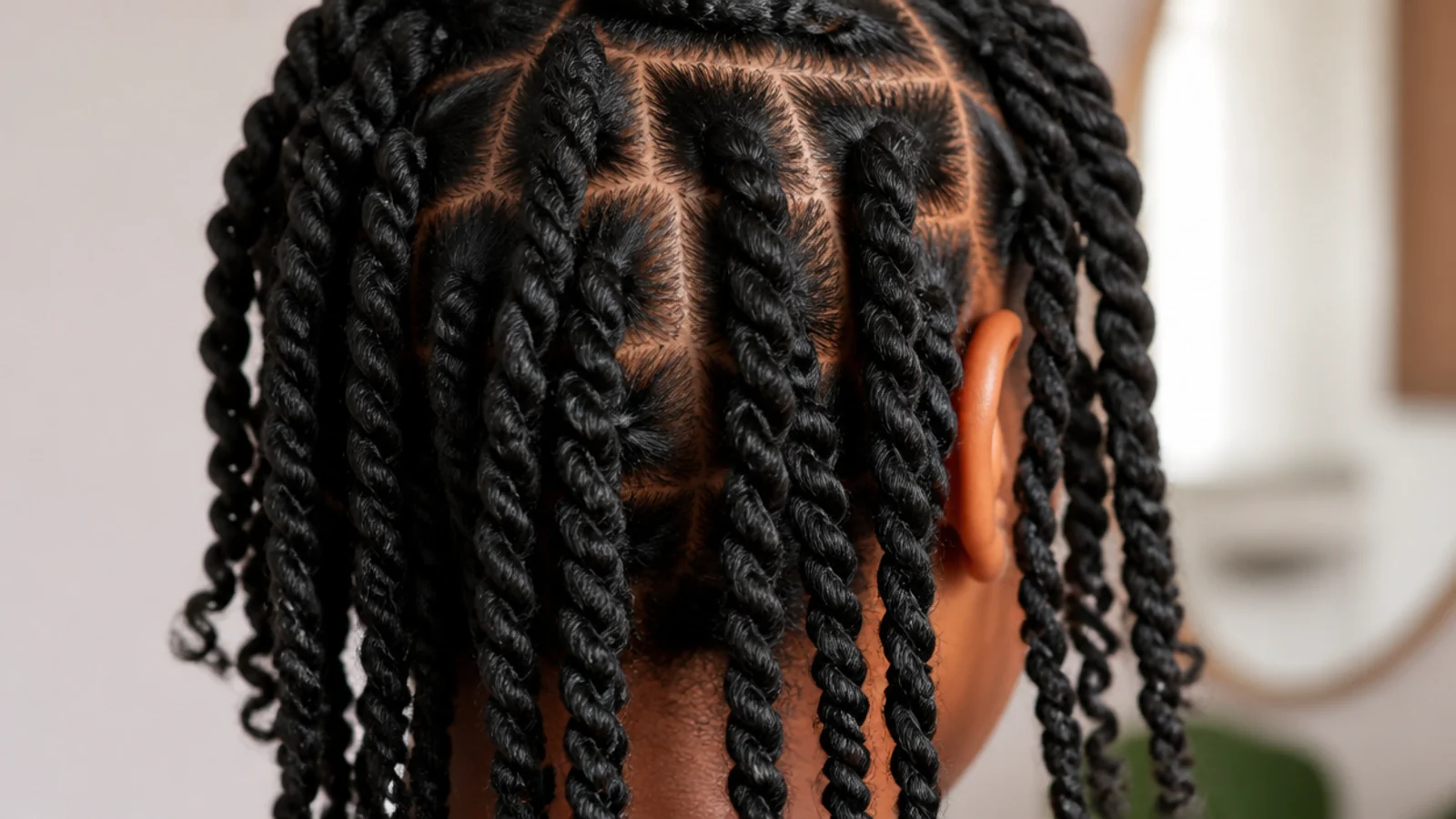 Two strand twists sectioned across the back of the head