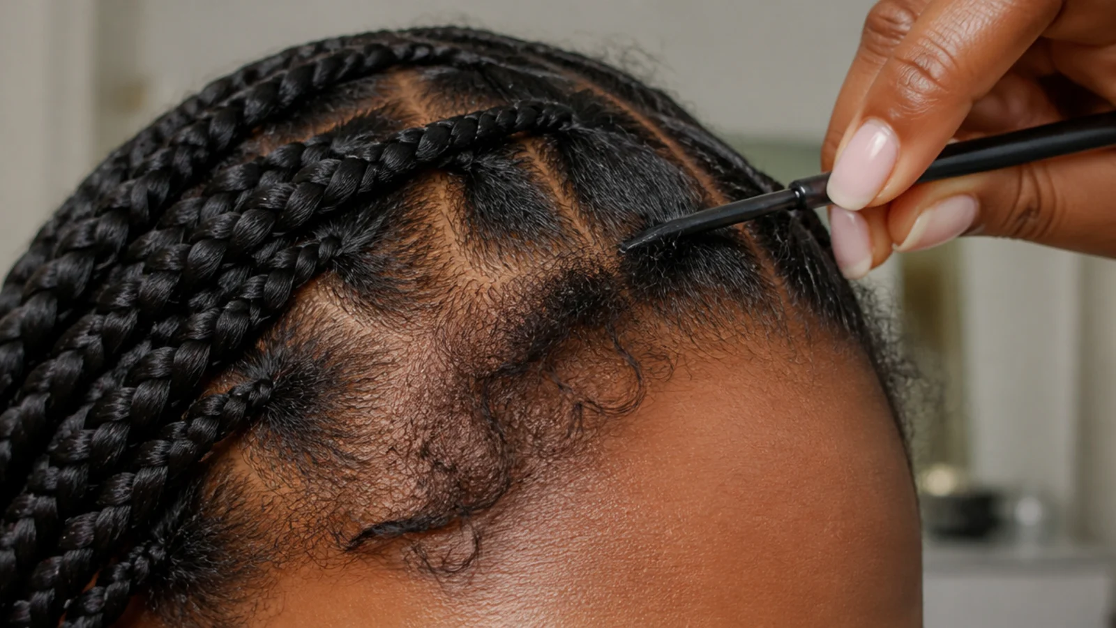 A braid being unpicked at the root with conditioner applied