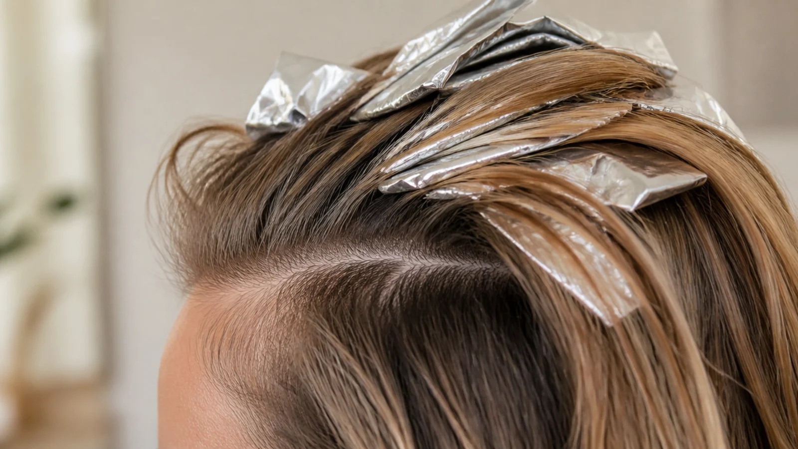 Foils placed well back from an unbleached front hairline