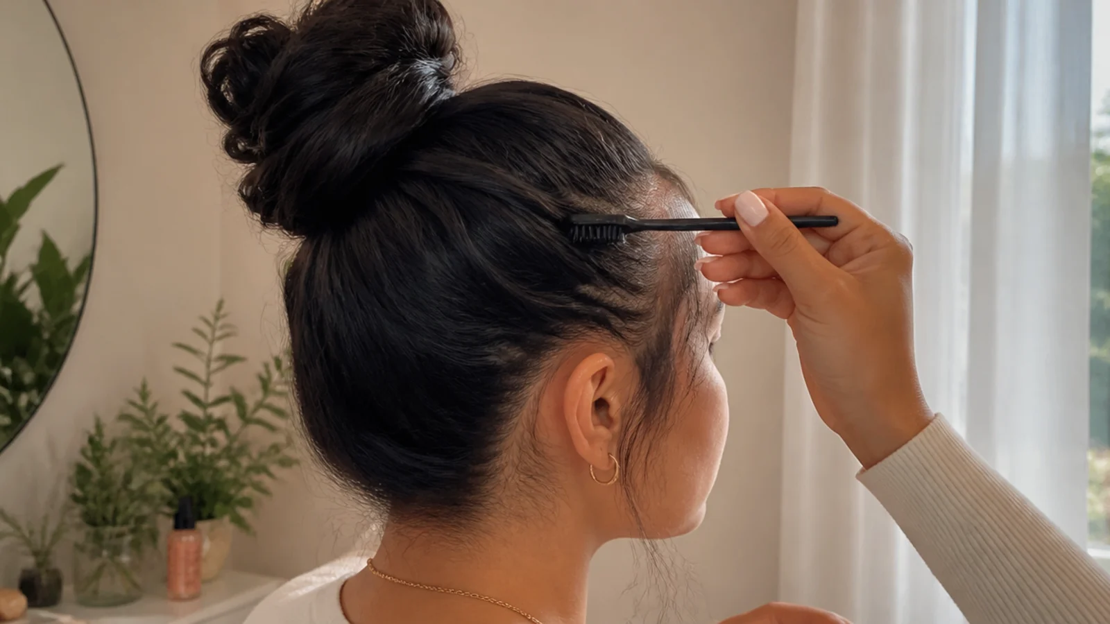 Fine short hairs at the hairline lying softly without product