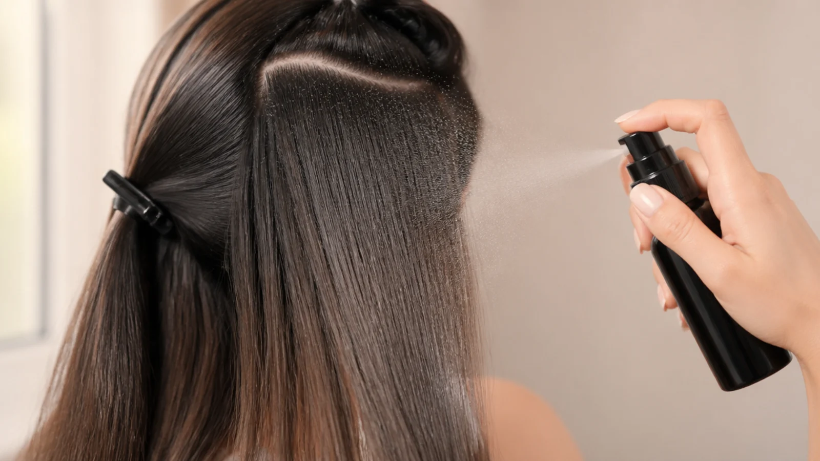 Heat protectant sprayed over a section before a flat iron pass