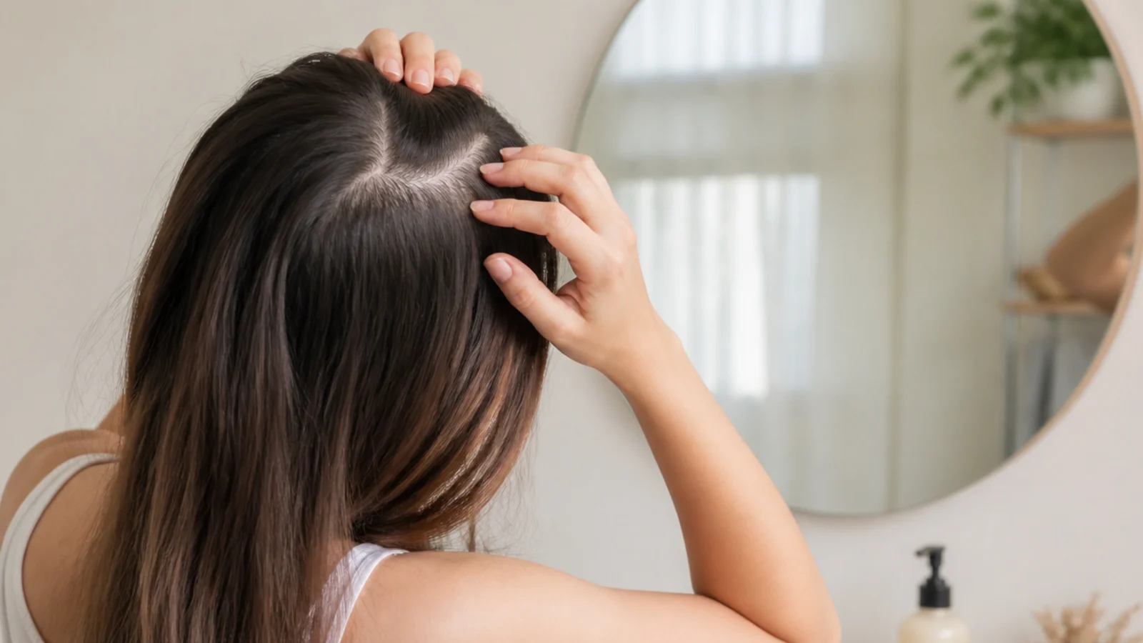 A scalp being examined under a clinic lamp