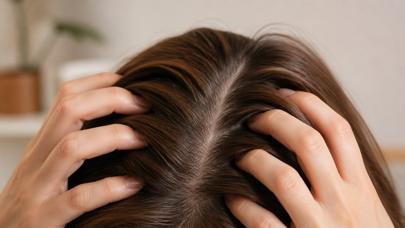 Fingertips pressed flat against the scalp in a circular motion
