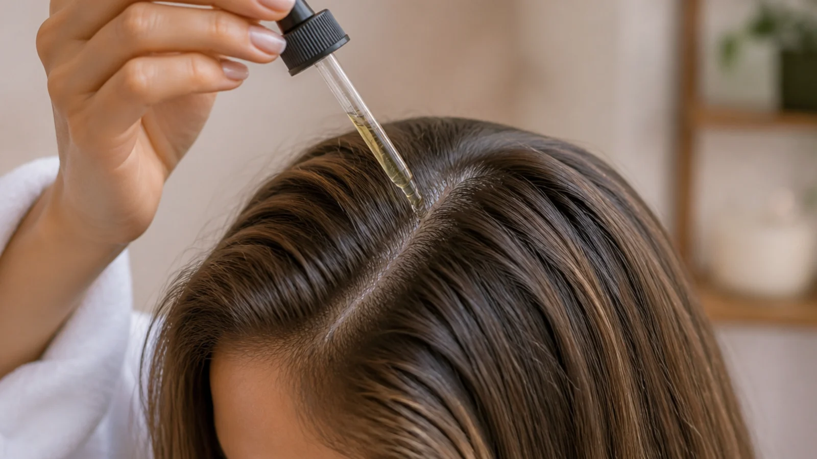 Rosemary oil applied along a parting with a dropper