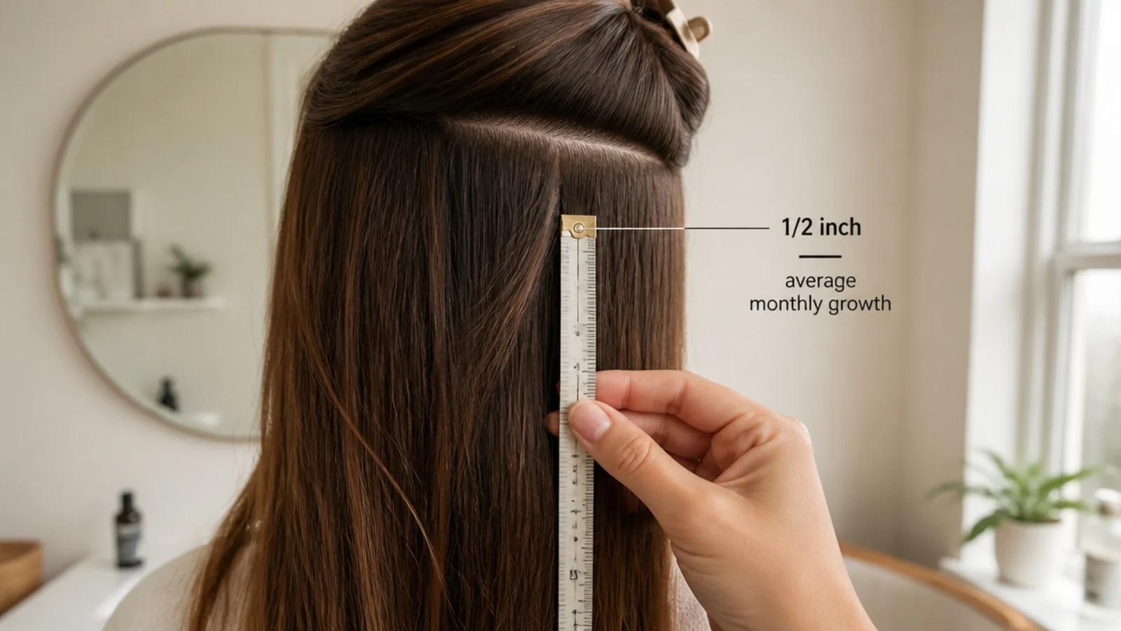 A length of hair held out with the ends fanned across a hand