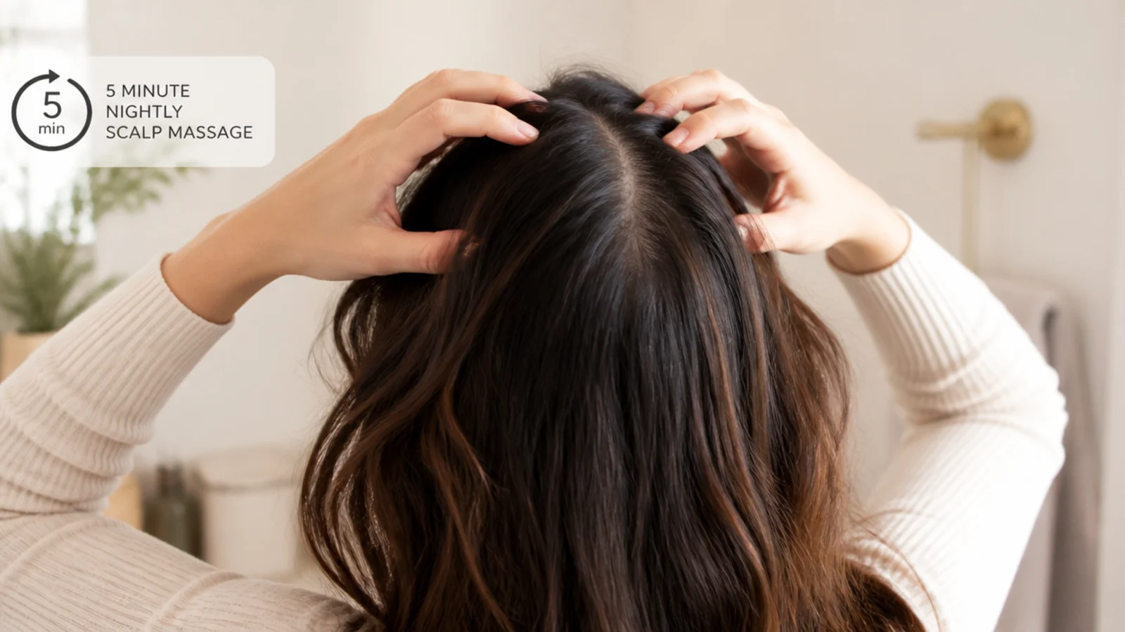 Fingertips pressing into the scalp in slow circles