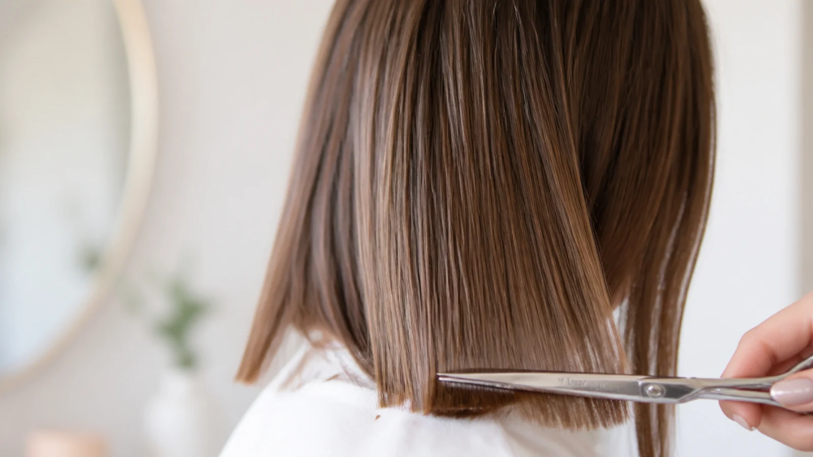 Shears taking a fraction of an inch from the bottom of long hair