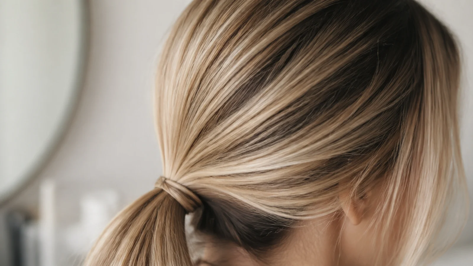 A low ponytail tied loosely at the nape
