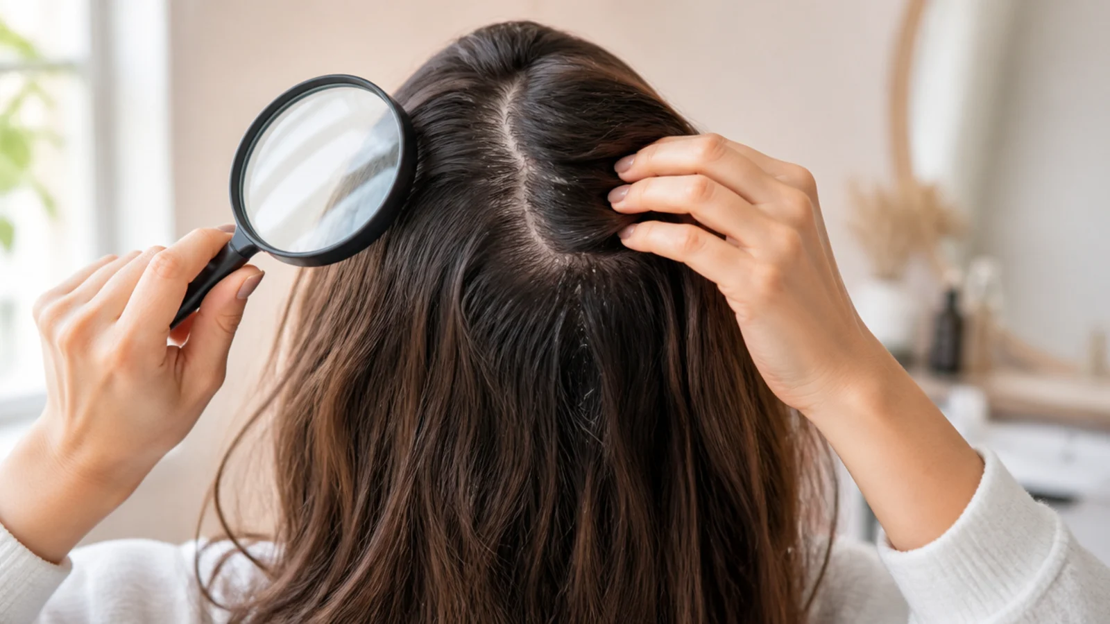 Fingertips working in circles across a parted scalp
