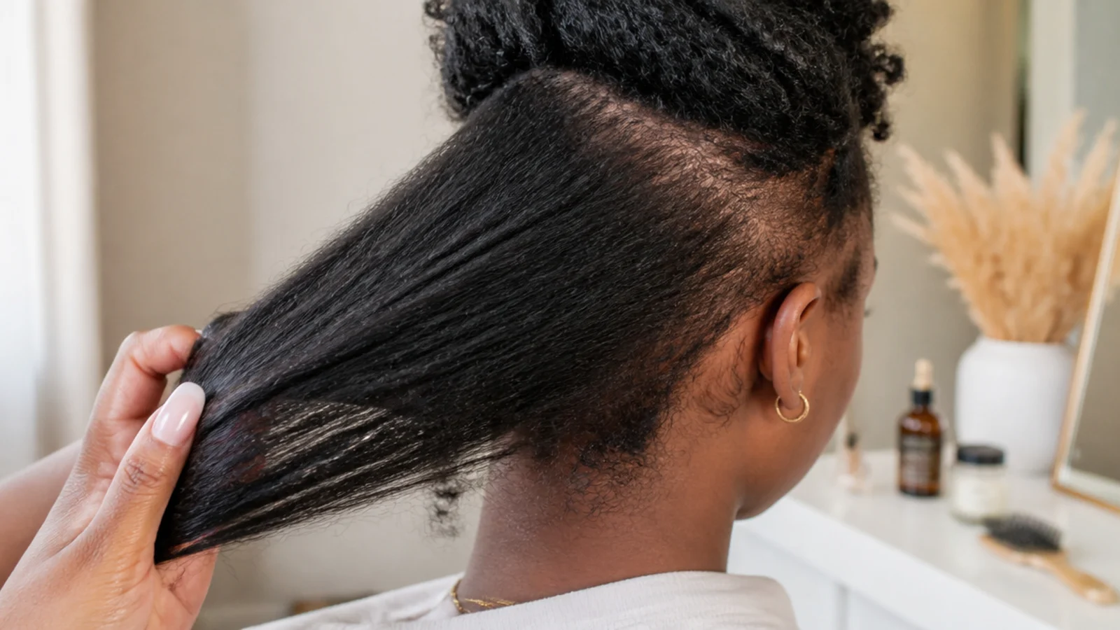 Close view of a thinning hairline at the temple